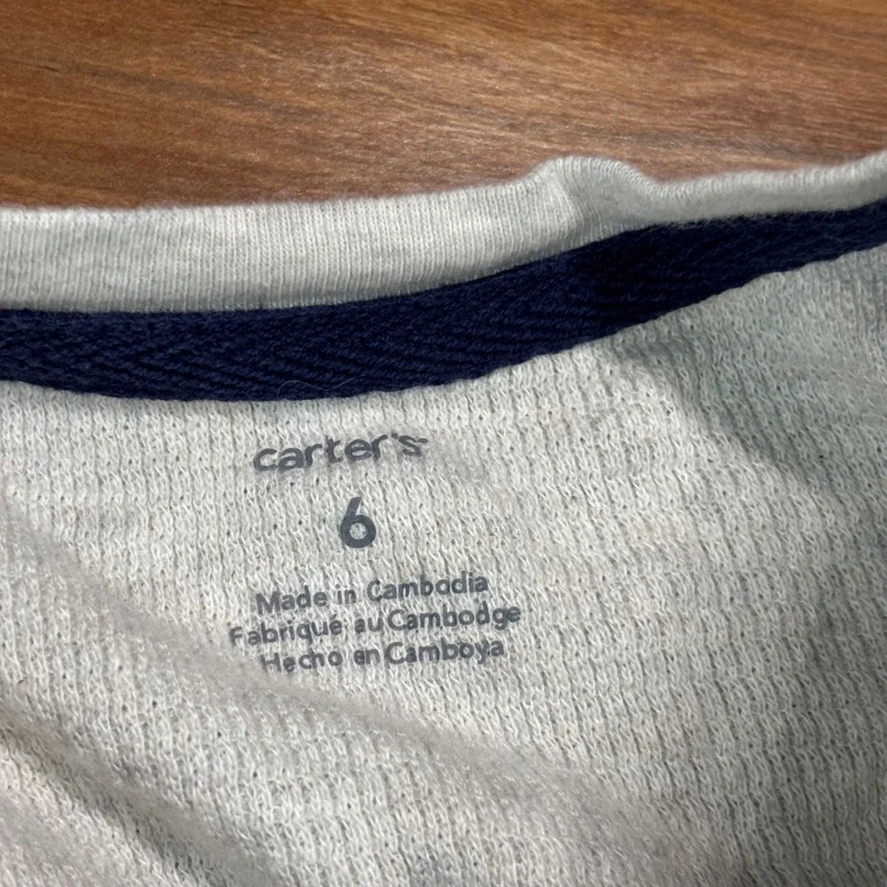 Carter's Henley Cream Shirt Long Sleeve Thermal Top Moose Kids Size 6‎